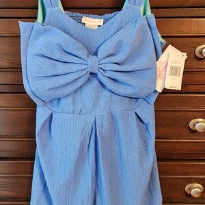 Bonnie Jean Girls Blue Bow Romper Size 16, NWT